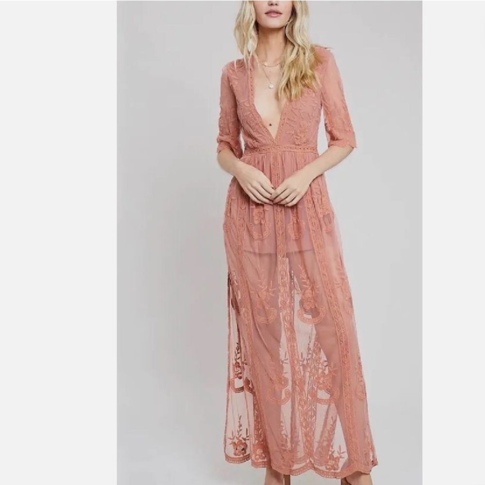 #510 Elegant Pink Floral Maxi Dress